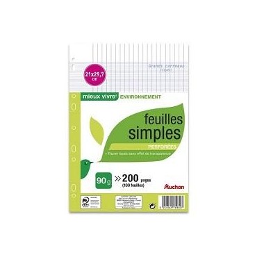 Auchan 100 feuilles mobiles perforées A4 200 pages