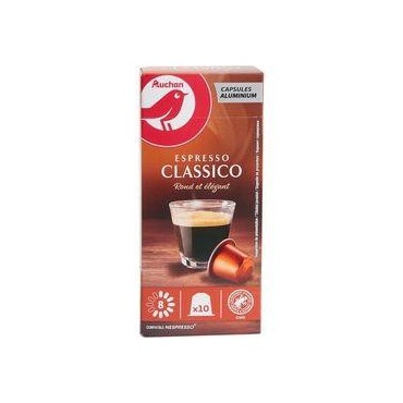 AUCHAN Capsules de café Espresso classico intensité 8 compatible...