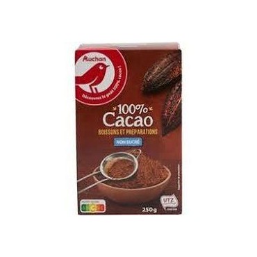 Auchan chocolat en poudre non sucré boissons et préparations 250 g