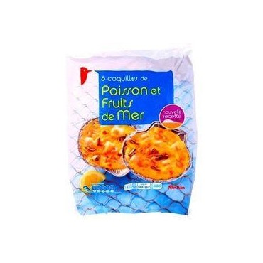 AUCHAN Coquille de poisson et fruits de mer 6 pièces 600g