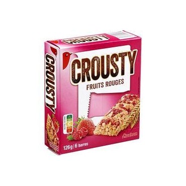 AUCHAN Crousty barres de céréales aux fruits rouges 6 barres 126g