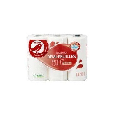 AUCHAN Essuie-Tout demi-feuilles 3 rouleaux