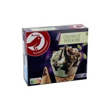 Auchan glace 6 cônes chocolat pistache 396g