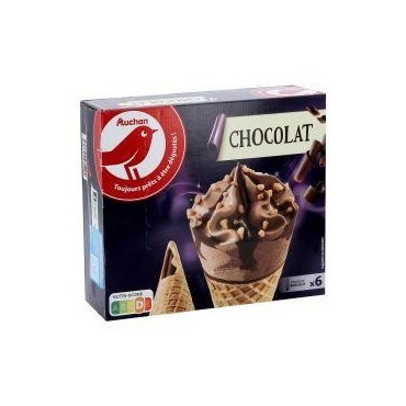 Auchan glace en cône goût chocolat x6 445g