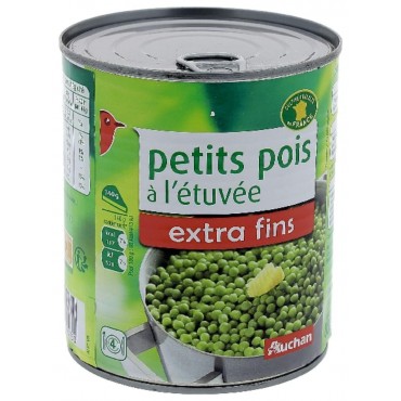 Auchan petits pois à l'étuvée extra fins 560g