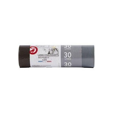 AUCHAN Sacs poubelle liens coulissants 30l 25 sacs