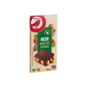 Auchan tablette chocolat noir aux noisettes entières torréfiées 180g