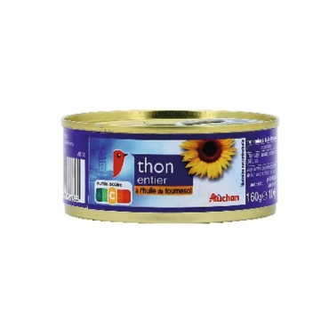 Auchan thon entier à l'huile de tournesol 160g